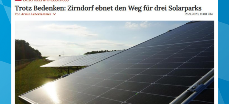 Nürnberger Nachrichten: „Trotz Bedenken: Zirndorf ebnet den Weg für drei Solarparks“