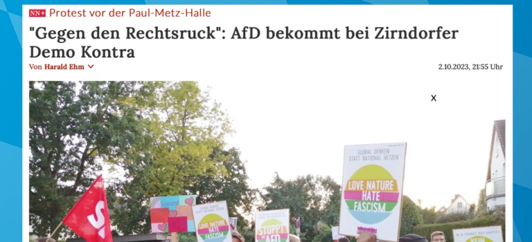 Nürnberger Nachrichten: „Gegen den Rechtsruck: AfD bekommt bei Zirndorfer Demo Kontra“